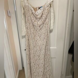 Lulu's Cream Floral Lace Off the Shoulder Maxi Dress